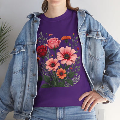 Wildflowers and Pink & Red Roses, Graphic T-Shirts for Women, Floral Shirt, Womens Short Sleeve, Ladies Graphic Tees #5133TTS