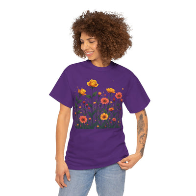 Wildflowers and Yellow Roses, Graphic T-Shirts for Women, Floral Shirt, Womens Short Sleeve, Ladies Graphic Tees #5026TTS