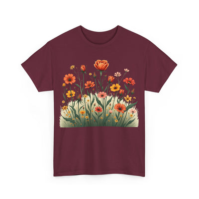 Wildflowers and Orange Roses, Graphic T-Shirts for Women, Floral Shirt, Womens Short Sleeve, Ladies Graphic Tees #5047TTS