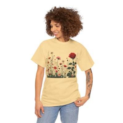 Wildflowers and a Red Rose, Graphic T-Shirts for Women, Floral Shirt, Womens Short Sleeve, Ladies Graphic Tees #5008TTS
