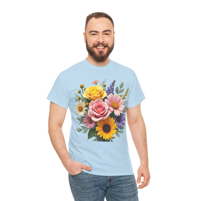 Wildflowers and Pink & Yellow Roses, Graphic T-Shirts for Women, Floral Shirt, Womens Short Sleeve, Ladies Graphic Tees #5145TTS