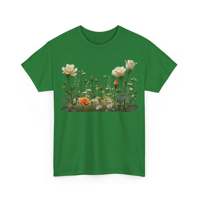 Wildflowers and White Roses, Graphic T-Shirts for Women, Floral Shirt, Womens Short Sleeve, Ladies Graphic Tees #5039TTS