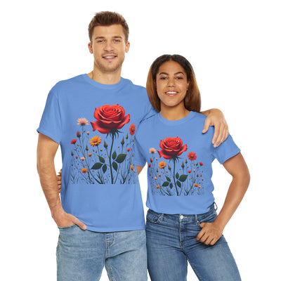 Wildflowers and a Red Rose, Graphic T-Shirts for Women, Floral Shirt, Womens Short Sleeve, Ladies Graphic Tees #5007TTS