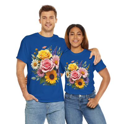 Wildflowers and Pink & Yellow Roses, Graphic T-Shirts for Women, Floral Shirt, Womens Short Sleeve, Ladies Graphic Tees #5145TTS