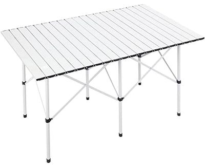 EVER ADVANCED Camping Table, Fold up Lightweight, 4-6 Person Portable Roll up Aluminum Table with Carry Bag for Outdoor, White