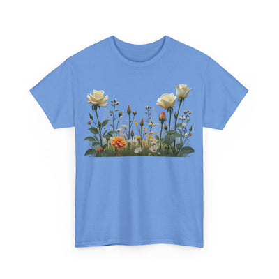 Wildflowers and White Roses, Graphic T-Shirts for Women, Floral Shirt, Womens Short Sleeve, Ladies Graphic Tees #5039TTS