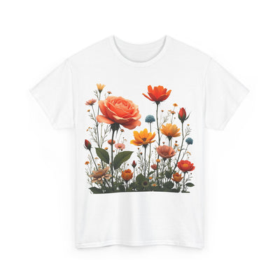 Wildflowers and Orange Roses, Graphic T-Shirts for Women, Floral Shirt, Womens Short Sleeve, Ladies Graphic Tees #5044TTS