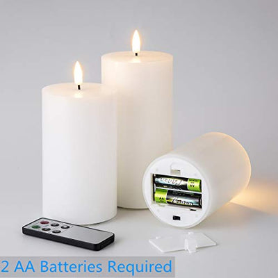 Eywamage White Flat Top Flameless Pillar Candles with Remote, Flickering Real Wax LED Battery Candles Φ 3" H 4" 5" 6"