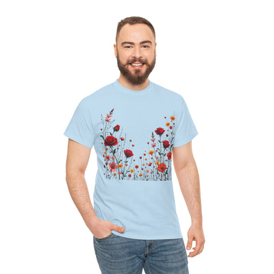 Wildflowers and Red Roses, Graphic T-Shirts for Women, Floral Shirt, Womens Short Sleeve, Ladies Graphic Tees #5033TTS