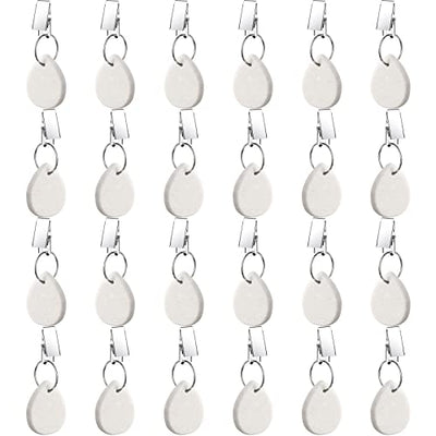 Remagr 24 Pieces Tablecloth Weights Teardrop Shape Pendant Stones with Metal Clips Marble Teardrop Table Cover Weights Table Cloth Weights Hangers for Outdoor, Picnic Family Party(White)