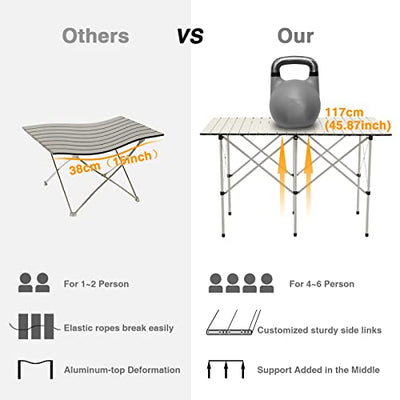 EVER ADVANCED Camping Table, Fold up Lightweight, 4-6 Person Portable Roll up Aluminum Table with Carry Bag for Outdoor, White