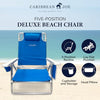 CARIBBEAN JOE Folding Beach Chair, 5 Position Lightweight, Portable Reclining Outdoor Camping Chair with Headrest, Shoulder Strap, and Cup Holder, Blue