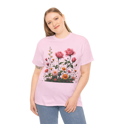Wildflowers and Pink Roses, Graphic T-Shirts for Women, Floral Shirt, Womens Short Sleeve, Ladies Graphic Tees #5013TTS