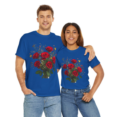 Wildflowers and Red Roses, Graphic T-Shirts for Women, Floral Shirt, Womens Short Sleeve, Ladies Graphic Tees #5131TTS