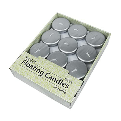 Zest Candle 24-Piece Floating Candles, 2.25-Inch, Metallic Silver