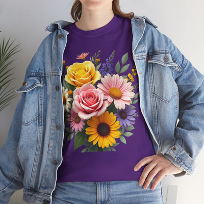 Wildflowers and Pink & Yellow Roses, Graphic T-Shirts for Women, Floral Shirt, Womens Short Sleeve, Ladies Graphic Tees #5145TTS