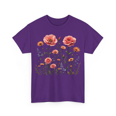 Wildflowers and Pink Roses, Graphic T-Shirts for Women, Floral Shirt, Womens Short Sleeve, Ladies Graphic Tees #5015TTS