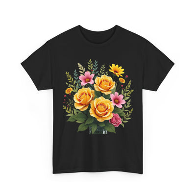 Wildflowers and Yellow Roses, Graphic T-Shirts for Women, Floral Shirt, Womens Short Sleeve, Ladies Graphic Tees #5135TTS