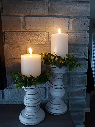 Eywamage White Flat Top Flameless Pillar Candles with Remote, Flickering Real Wax LED Battery Candles Φ 3" H 4" 5" 6"