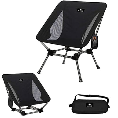 AnYoker Camping Chair, 2 Way Compact Backpacking Chair, Portable Folding Chair, Beach Chair with Side Pocket, Lightweight Hiking Chair Low Back Chair 0177 (Black)