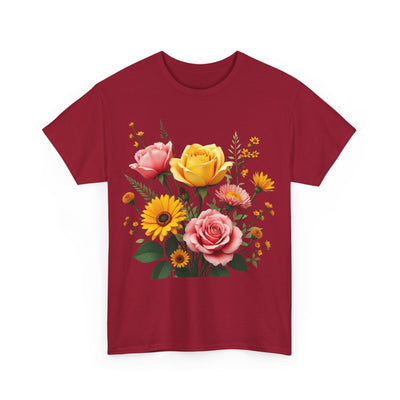 Wildflowers and Pink & Yellow Roses, Graphic T-Shirts for Women, Floral Shirt, Womens Short Sleeve, Ladies Graphic Tees #5146TTS