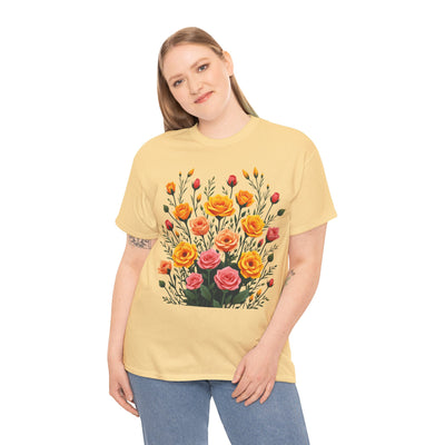Wildflowers and Pink & Yellow Roses, Graphic T-Shirts for Women, Floral Shirt, Womens Short Sleeve, Ladies Graphic Tees #5140TTS