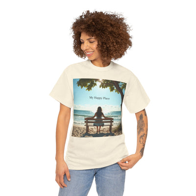 My Happy Place, Woman on Bench, Looking at Waves,Safe Place T-Shirt, Finding My Happy Place Top, Ocean Waves,#5003STS