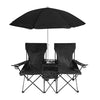 Trademark Innovations Double Folding Camp and Beach Chair with Removable Umbrella and Cooler, Black