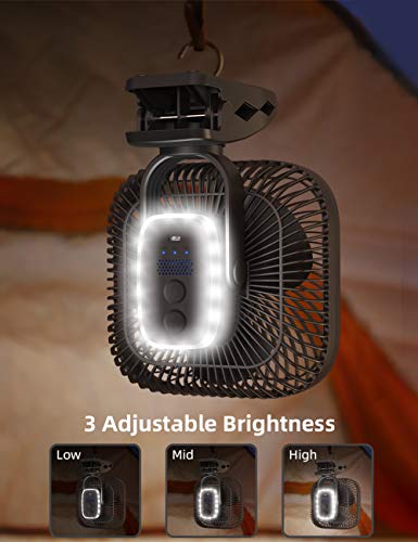SLENPET 20000mAh Rechargeable Portable Clip on Fan, Last 78 hrs, 4 Speeds Camping Fan, Battery Operated Desk Fan with Light & Hook, 8 inch Personal Fan for Outdoor Golf Cart Stroller Camping