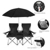 Trademark Innovations Double Folding Camp and Beach Chair with Removable Umbrella and Cooler, Black