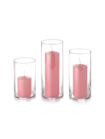yummi Set of 36 Slim Pillars and Cylinder Vases - Light Rose