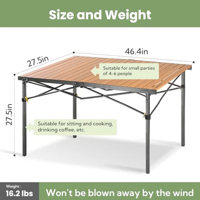 Join Nature Camping Table Lightweight Foldable Large for 4-6 Person Portable Camp Table with Aluminum Roll Up Tabletop and Carry Bag for Outdoor, Sturdy, Stable, Loads 220 Lbs