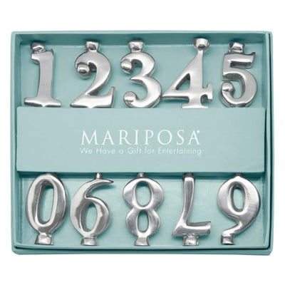 MARIPOSA Number Candle Holder Set Handcrafted CANDLEHOLDERS, Silver, 10