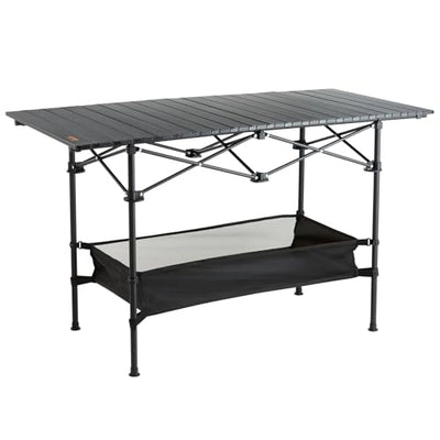 VEVOR Folding Camping Table, Aluminum Ultra Compact Outdoor Portable Fold Up Lightweight Table with Large Storage and Carry Bag, for Beach, Picnic, Travel, Backyard, BBQ, Patio, 45'' x 22'', Black