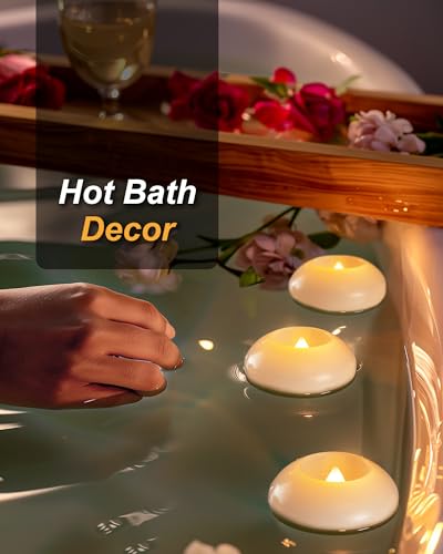 Homemory 3 Inch Flameless Floating Candles, White Real Wax, 100+ Hour, Battery Flickering Waterproof Tealights-Wedding Centerpiece, Engagement, Dinner Parties, Beach Parties, Home Decor, Set of 12