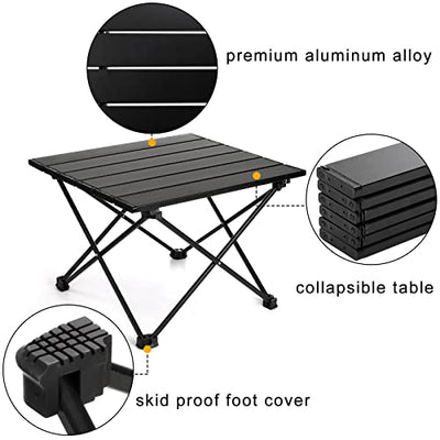 SOUJOY Camping Side Table, Portable Folding Beach Table, Small Aluminum Picnic Backpacking Table for Outdoor Cooking, BBQ, Hiking, Boat, Travel, 15.5''L x 13.8''W x 11.4''H