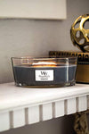 WoodWick Ellipse Scented Candle, Evening Bonfire, 16oz | Up to 50 Hours Burn Time, Gray