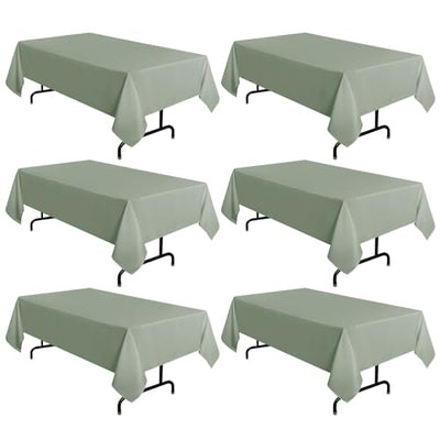 sancua 6 Pack Sage Green Tablecloth 60 x 102 Inch, Rectangle Table Cloth for 6 Feet Table - Stain and Wrinkle Resistant Washable Polyester Table Cover for Dining Table, Buffet Parties and Camping