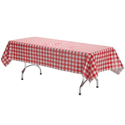 Exquisite Picnic Table Cover - 12 Pack Premium Rectangle Plastic Tablecloth - Red & White Checkered BBQ Plastic Table Cover - Gingham Checkerboard Disposable Plastic Tablecloth 54" x 108" Rectangle