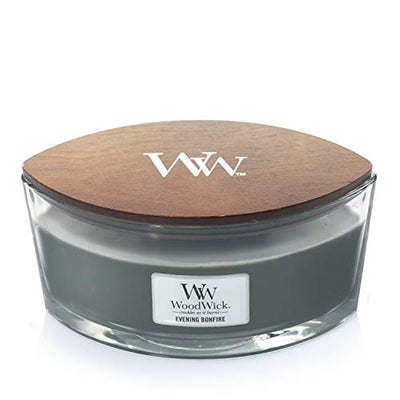 WoodWick Ellipse Scented Candle, Evening Bonfire, 16oz | Up to 50 Hours Burn Time, Gray