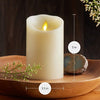 Luminara Flameless Pillar Candle (3.5"x5")- Moving Flame LED Battery Operated Lights with Unscented Real Wax - Scalloped Top - Remote Sold Separately (Ivory)