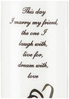 Celebration Candles Wedding Unity Candle Set, with 9-inch Pillar with Double Heart Motif and This Day I Marry My Friend Verse, with 10-inch Taper Candles, White