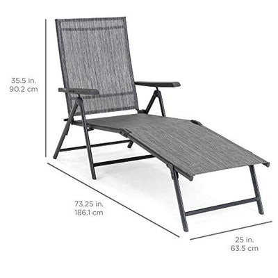 Best Choice Products Set of 2 Outdoor Patio Chaise Lounge Chair Adjustable Reclining Folding Pool Lounger for Poolside, Deck, Backyard w/Steel Frame, 250lb Weight Capacity - Gray