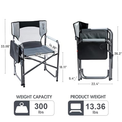 PORTAL Foldable Camp 2-Way Rotatable Side Table Outdoor Folding Chairs for Adults, Heavy Duty Supports 300LBS for Lawn Patio Beach, Grey