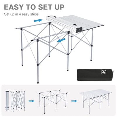 EVER ADVANCED Camping Table, Fold up Lightweight, 4-6 Person Portable Roll up Aluminum Table with Carry Bag for Outdoor, White