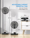 FARADAY Oscillating Standing Fan 12” Foldable Portable Quiet Floor Fan 12000mAh Rechargeable Pedestal Fan with Remote, Timer Setting, Height Adjustable Foldaway Fan for Bedroom Home Office, 6 Speed