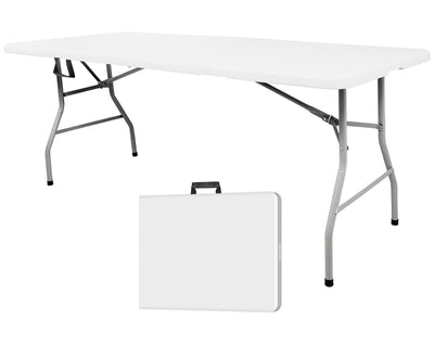 FWTI DEAL 6FT Plastic Folding Table,Portable Foldable Table Outdoor Picnic Table Camping Table for Party,Wedding,Kitchen,BBQ,w/Handle,Lock-White