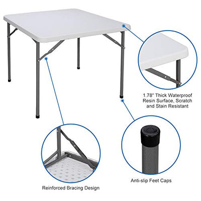 ZenStyle 3 ft Indoor Outdoor Heavy Duty Portable Plastic Folding Table, Square Card/ Utility Game Table for Puzzles Crafting Picnic Camping Dining Party, White