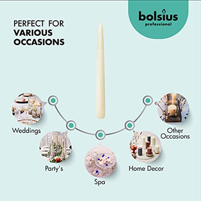 BOLSIUS Ivory Taper Candles - Bulk Case of 4 Packs = Total 120 Candles - 8 Hours - Premium European Quality - Consistent Smokeless Flame - Unscented Dripless Candlesticks