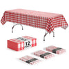 Exquisite Picnic Table Cover - 12 Pack Premium Rectangle Plastic Tablecloth - Red & White Checkered BBQ Plastic Table Cover - Gingham Checkerboard Disposable Plastic Tablecloth 54" x 108" Rectangle